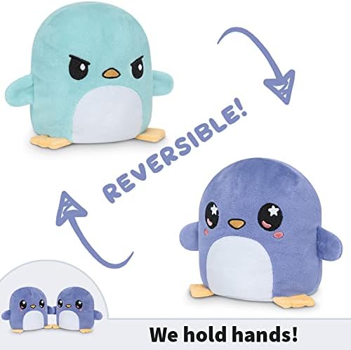 Teeturtle, Penguin Plushmate reversível, Purple Starry + Angry Light Blue, mostre seu humor sem dizer uma palavra!