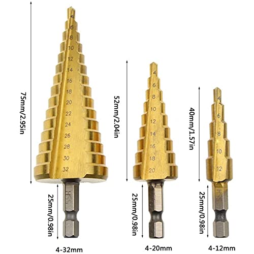 3-12 4-12 4-20 4-32mm HSS Grea reta Etapa Bit Bit Wood Metal Hole Cutter Core Cone Ferramentas de perfuração Conjunto