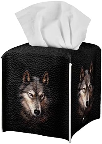 Desnnimo Cool Wolf Black Tissue Caixa de tecido, suporte de caixa de lenços quadrados moderna, tampa de lapidação de couro de bancada
