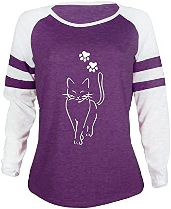 Mulheres de manga comprida tops, moletons femininos de Halloween camisetas casuais no pescoço camisetas de impressão de gato