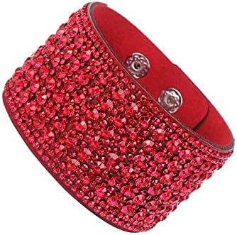 Caiyao boho pulseira pulseira de couro para mulheres pulseira de pulseira de strass para meninas adolescentes bracelete de borda larga
