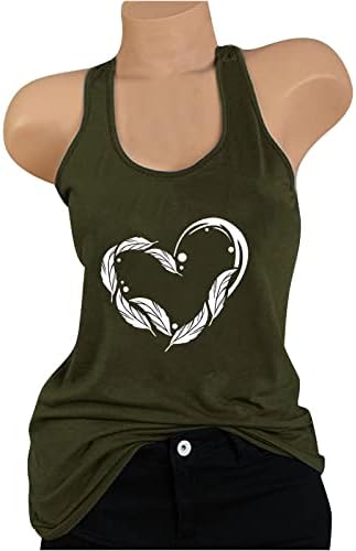 Xiaojmake de impressão de formato de coração Camisa de colete redonda camisa sem mangas de verão Túnica de tanque casual