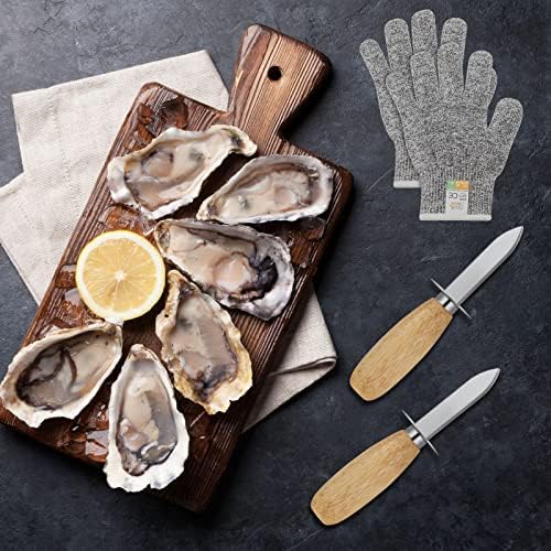 16 peças Oyster Shucking Conjunto 8 aço inoxidável Faca de oyster e 8 Nível 5 Luvas resistentes à proteção Ostra de oyster