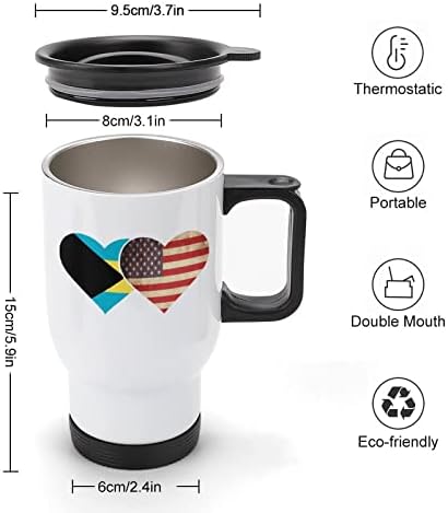 Bandeira das Bahamas e bandeira americana viagens caneca de café aço inoxidável copo reutilizável copo engraçado com tampa e
