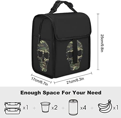 Camuflage Skull Reutilable Tote Tote Bag Isolle Meal Box Box Recipiente para Piquenique de Viagem para Trabalho Escolar
