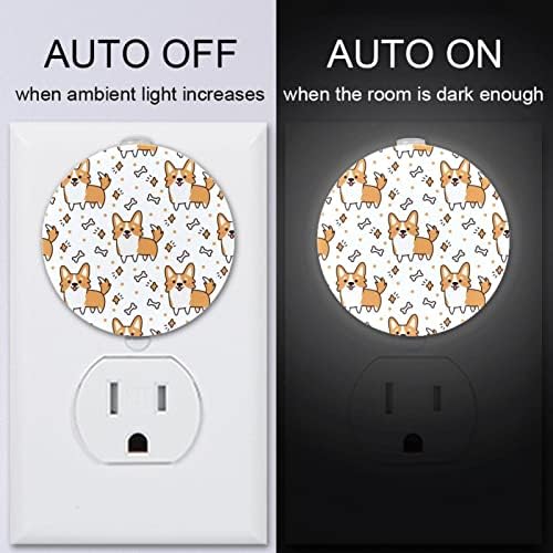 2 Pack Plug-in Nightlight LED Night Light Cute Corgi Dog Pattern com Dusk-to-Dawn para o quarto de crianças, viveiro, cozinha,