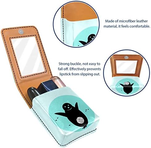 Caso de batom Oryuekan, bolsa de maquiagem portátil fofa bolsa cosmética, organizador de maquiagem do suporte do batom, azul de pinguim