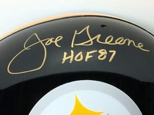 Joe Greene assinou o capacete de suspensão f/ s tk com Hof 87 PSA - capacetes NFL autografados