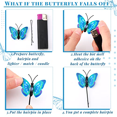 48 peças cabelos de borboleta clipes azul Butterfly Hairlas Bonas