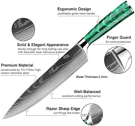 Conjuntos de faca de cozinha, 10 PCs Facas de cozinha conjuntos de faca de faca de chef japoneses Damascus Pattern Santoku Slicing