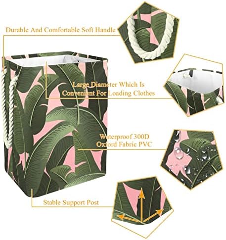 Sacos de armazenamento de cestas de lavanderia verde tropical embutidos com suportes destacáveis ​​cesto de roupa dobrável