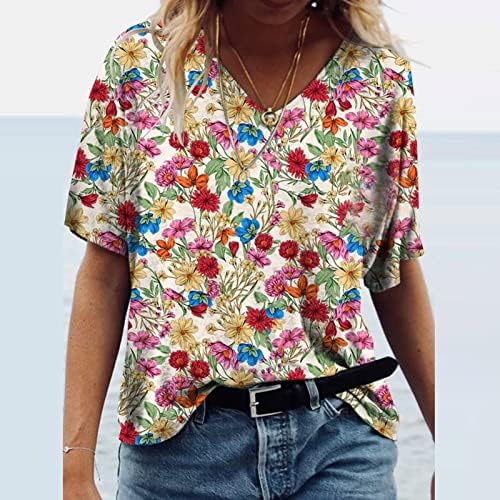 Camisas de verão femininas 2023 Tops soltos do Vintage Boho Print Henlly Tam camise