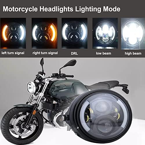 Faróis de motocicleta LED de 7 polegadas redondos, farol redondo com luzes de giro de balde de alojamento Drl Hi/faróis de feixe