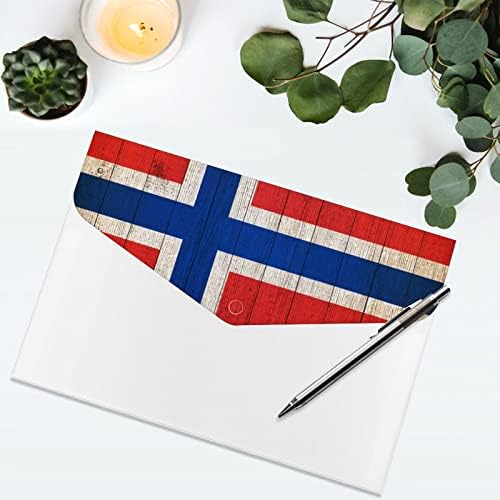 Bandeira da Noruega na pasta de arquivo de expansão de madeira grunge 6 bolsos de grande capacidade Etiquetas Castas de