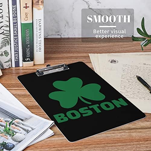 Boston Shamrock Acrílico Clipboard Boards Portable Clip com placa de clipe de metal de baixo perfil para o escritório em casa