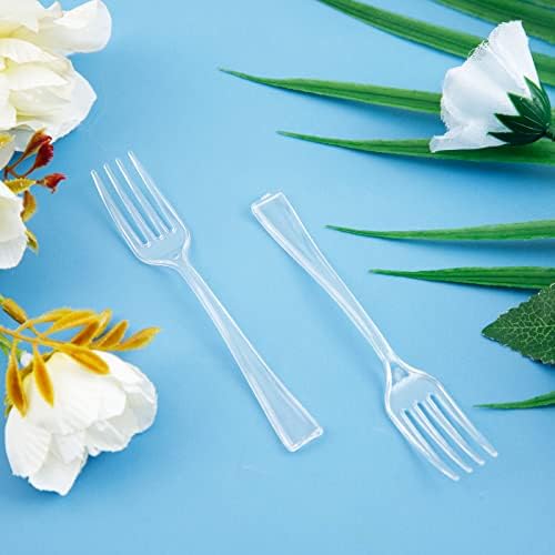 WDF 300 peças Mini garfos de plástico transparente 4 polegadas de plástico transparente Forks de degustação plástica pesada de