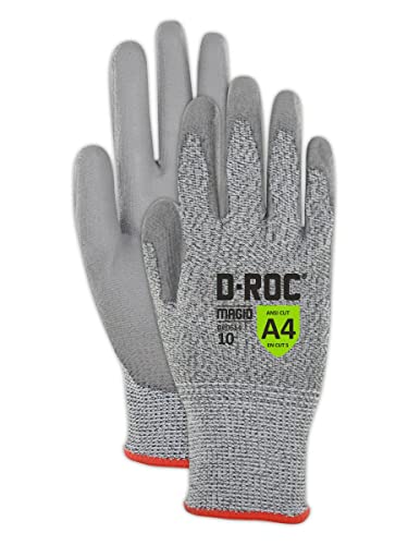 Magid D-Roc Grip seco ANSI A4 Luvas de trabalho resistentes a corte, 12 pares, poliuretano de calibre 13, 8/cinza médio