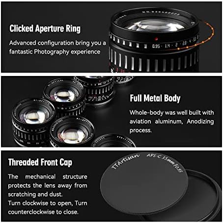 Ttartisan 35mm f0.95 APS-C Lens de câmeras sem espelho de foco de foco grande APS-C para Fuji x Montagem Compatível com X-A10 X-A20