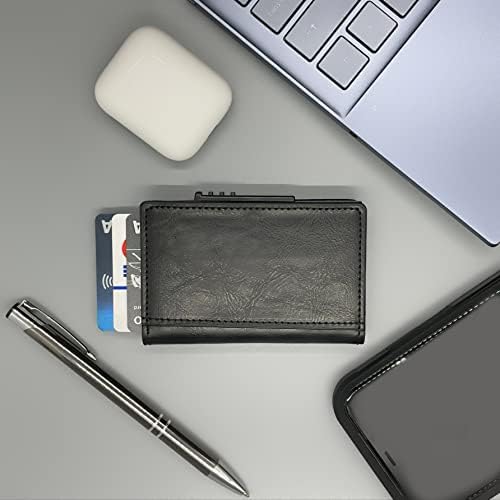 Pop -up Minimalist Leather Cartet - Stealth Card Titular com bolso de couro - Bloqueio RFID - Caso de cartão de metal slim - possui