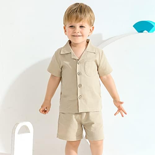 Roupas de menino para criança roupa de verão linho de linho de algodão de manga curta tops de bolso shorts de camisa de botão
