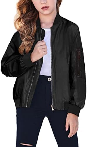 Arshiner Girls Bomber Jacket Casual Casual Zip Up Outerwear com bolsos por 4-12 anos