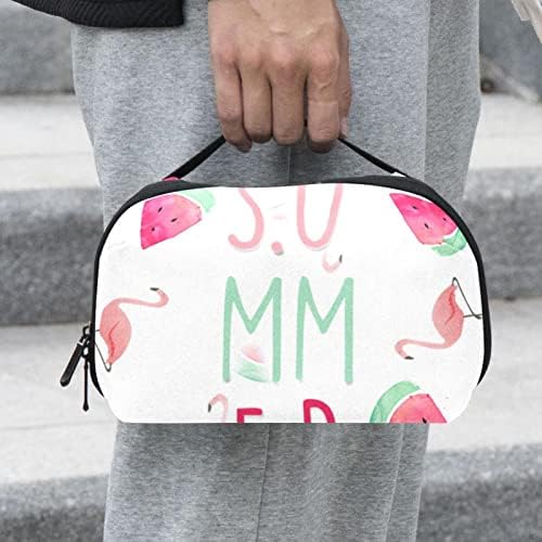 Saco de maquiagem, bolsa de cosméticos, organizador de bolsa de maquiagem à prova d'água, verão rosa flamingo melancia