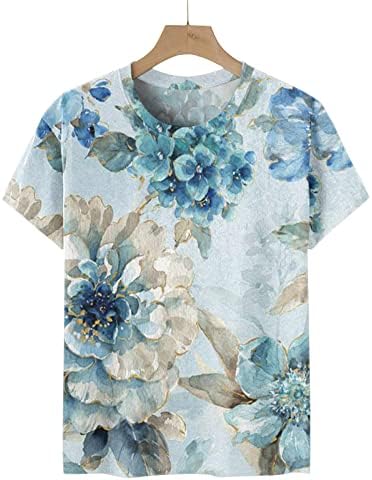 Mulheres Mulheres Manga curta Crew Crew pescoço Gráfico de pescoço Graphic peony Imprima floral casual fit solto blusa camiseta top