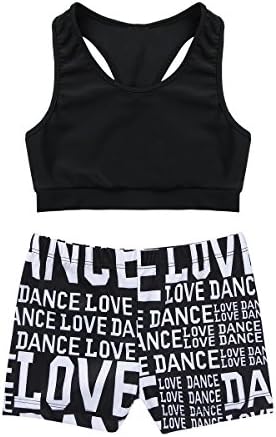 Alvivi Kids Girls Sports Dance Crop Top com Booty Shorts Roupos de roupas de ginástica Dança de Fleia