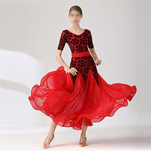 JKUYWX Big Swing Prind Stitching Ballroom vestidos mulheres vestido de valsa de vestido de dança de dança rumba trajes