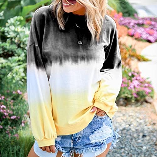 Camisas de manga comprida para mulheres Fall Fashion 2022 Tie Tye Tops Tops de grande tamanho Crewneck Sweatshirt Casual Sollover