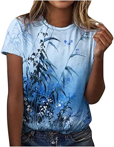 Camiseta casual feminina manga curta Crew Crew pescoço de pescoço gráfico imprimir blusa floral camiseta adolescente garotas vr