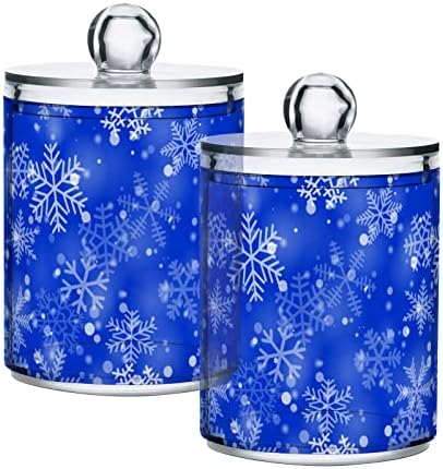 Alaza 2 Pack Qtip Dispenser Dispensador de Natal Inverno Blue Snowflakes Bathrazer Bancos para bolas de algodão/swabs/almofadas/fio