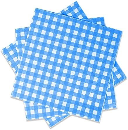 Guardanapos de papel fobeone azul e branco guardanapos de guardanapos descartáveis ​​almoço de papel xadrez azul guardanapos