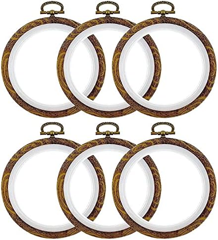 Qianjinl bordado arco 6 pcs 4 polegadas Ring Ring Ring Plástico Cross Stitch, kits de moldura de madeira redonda imitada para costura