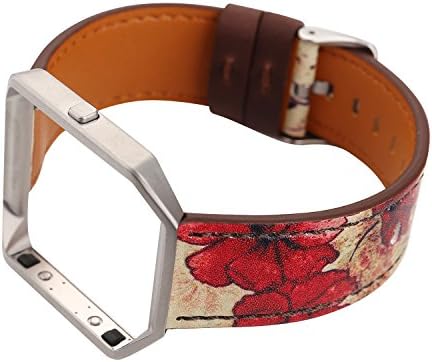 Mulher Flower Watch Strap for Fitbit Blaze Bands, pulseira de pulseira de substituição de couro macia com moldura de metal para