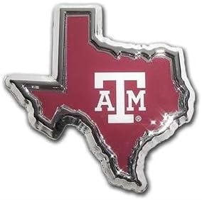 Texas A&M Aggies Texas Color Chrome Metal Auto Emblem