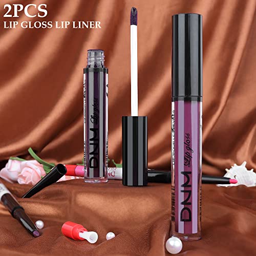 2 cores batom fosco líquido e lipliner, rosa vermelha roxa lábio roxo 24 horas 24 horas impermeabiliza veludo de veludo antiaderente