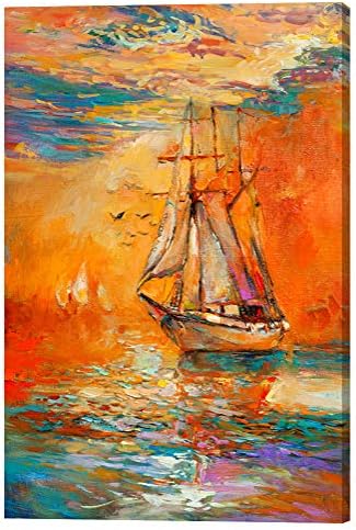Decoração mi abstrato barco decoração de tela arte de parede veleiro veleiro gaivota impressão de parede arte grande