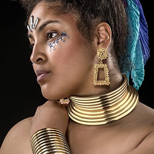 SailIMUE 4PCS Jóias nacionais africanas para mulheres africanas egípcias coleiras de gargantilha douradas grossa de colar