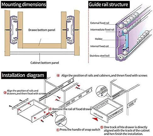 Slides de gavetas, Magicorange Um par de extensão completa 3 seção de metal rolamento silencioso rolamento lateral de pista lateral