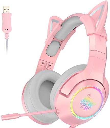 Fone de ouvido de jogo rosa simgal compatível apenas com PS4, PC, computador e laptop com 7,1 som surround virtual, ouvido