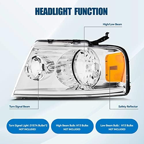 Montagem dos faróis automáticos CMVT Compatível com o conjunto de 2004-2008 F150 Headllamp para 04-08 Ford F150 Pickup/