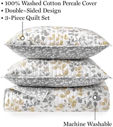 Martha Stewart Ryan Botânica Floral Queen Size Quilt Conjunto - 3 peças | algodão - tecelagem de percale fria e crocante