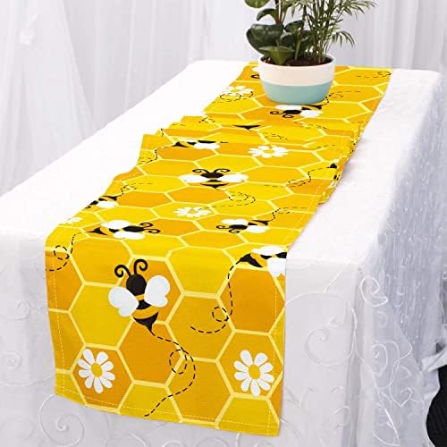 Corredor de mesa de abelha Bumble, favo de mel com mesa de colméia de colméias de cômodas de cômoda, decoração de tecido