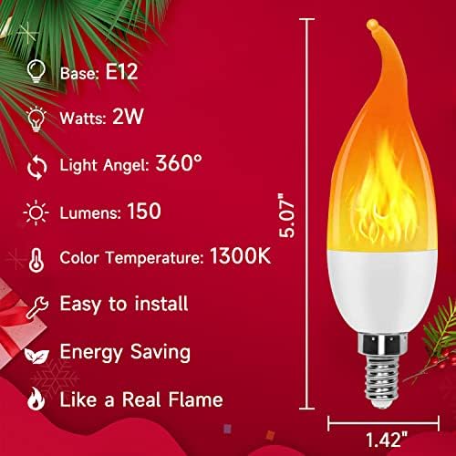 Lâmpada de lâmpada LED de chama E12 Base, 3 Modos Efeito da chama LED Candelabra Bulbo, lâmpada laranja quente de 1300k para