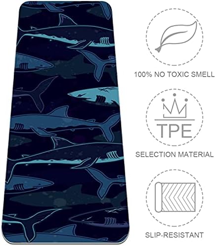 Mat de ioga extra grosso de 6 mm, Deep Sea Shark Shark Marinha azul impressão ecológica TPE TATS Pilates tape