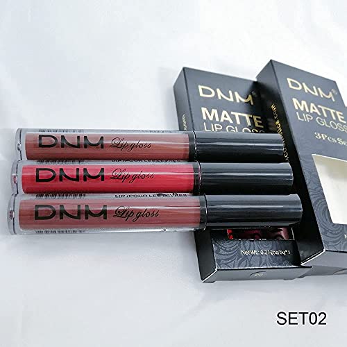 3pcs Conjunto de batom marrom marrom vermelho profundo, mancha de lábio marrom vermelho profundo, com duração de 24 conjunto de presentes