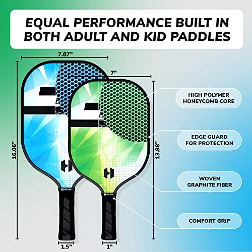 Família de pickleball de elemento de hélio-2 size de crianças e 2 pás de tamanho adulto, pickball leve com núcleo de favo