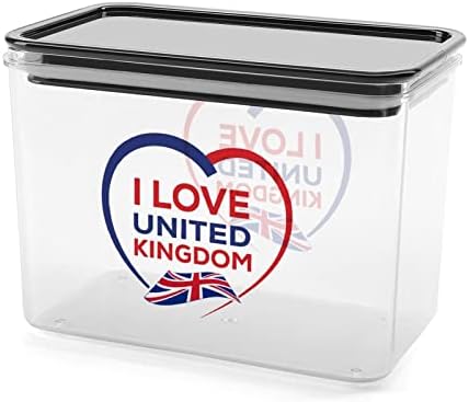 Eu amo o United Kingdom Plastic Storage Box Storage Storage Rechamers com tampas de arroz balde selado para organização de cozinha