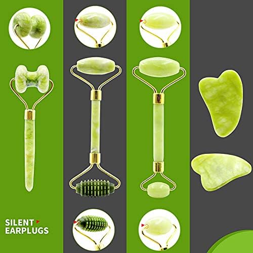 Jade Roller & Gua Sha Conjunto, 4 em 1 Gua Sha Sha Ferramenta de massagem facial Ferramentas de rolos de rosto para